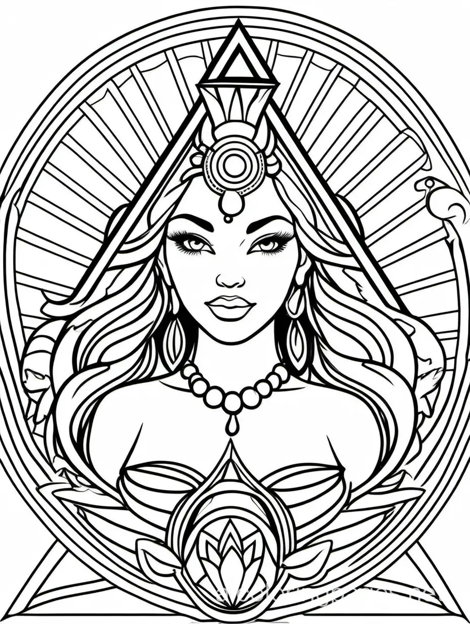 Tattooed-PinUp-Girl-with-Third-Eye-and-Pyramid-Lotus-Coloring-Page