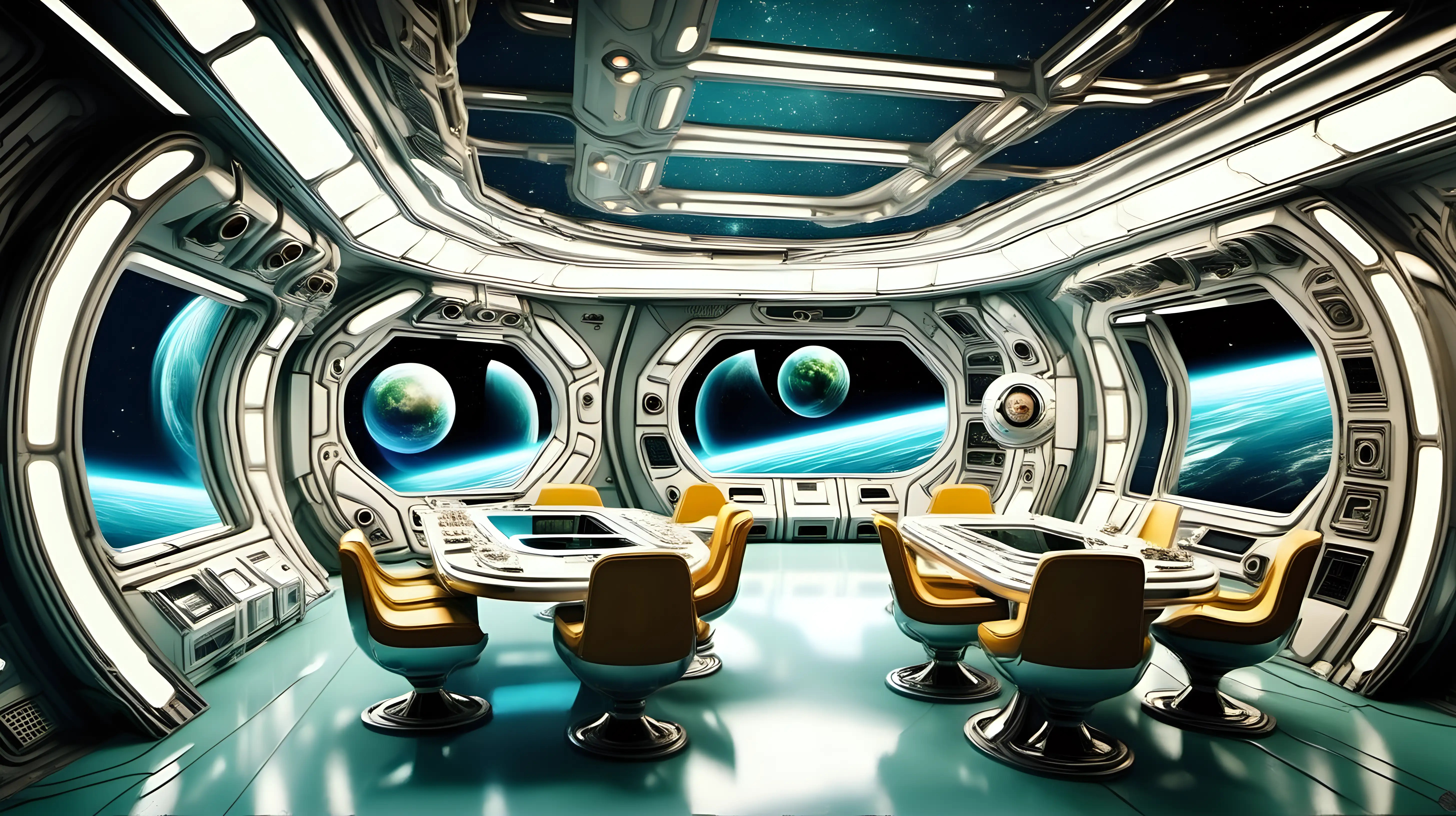 Interior of a luxurious futuristic space station recreation room, photographic quality, highly detailed.