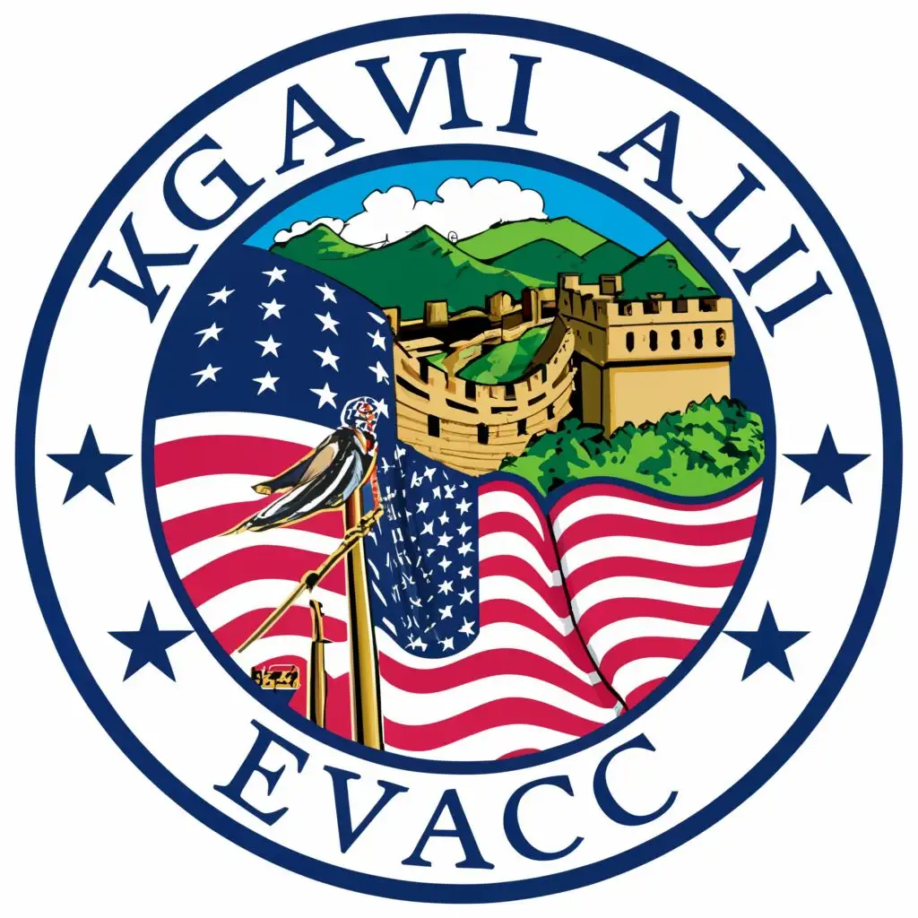 logo, The Great Wall, the US National Flag 
 the Stars and Stripes 

, with the text "Hawaii ECOC", typography
