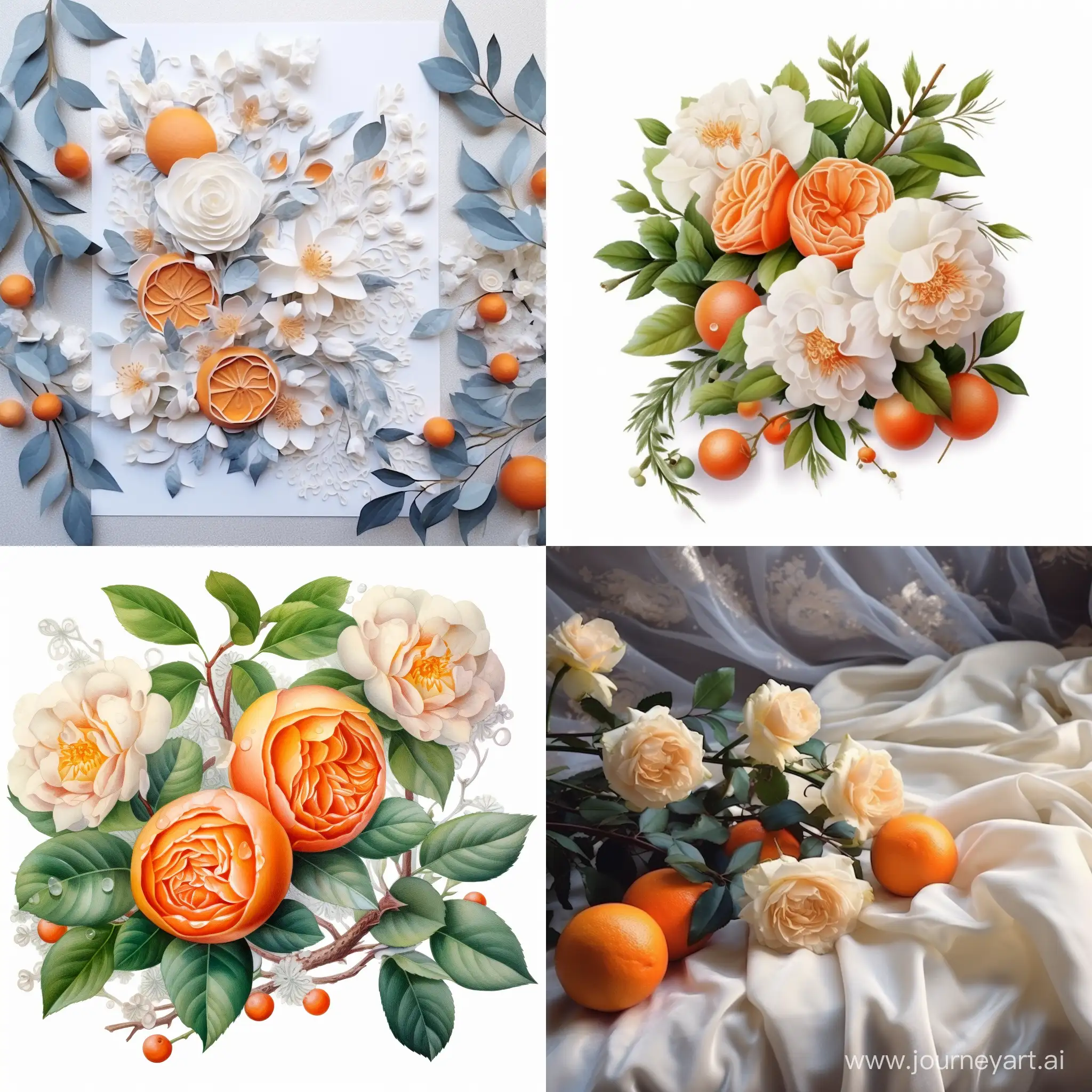 Winter-Greeting-Card-with-Tangerines-and-Roses-on-White-Background