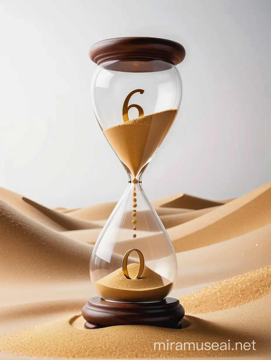 Golden Hourglass with Number 6 Time Countdown Concept