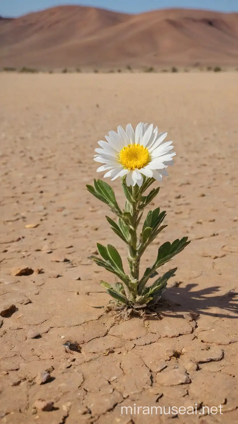 Lone Desert Flower Blossoming Amidst Arid Sands