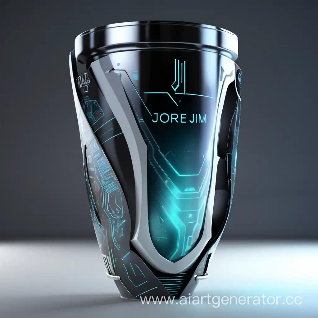 futuristic cup with label JoreiJim