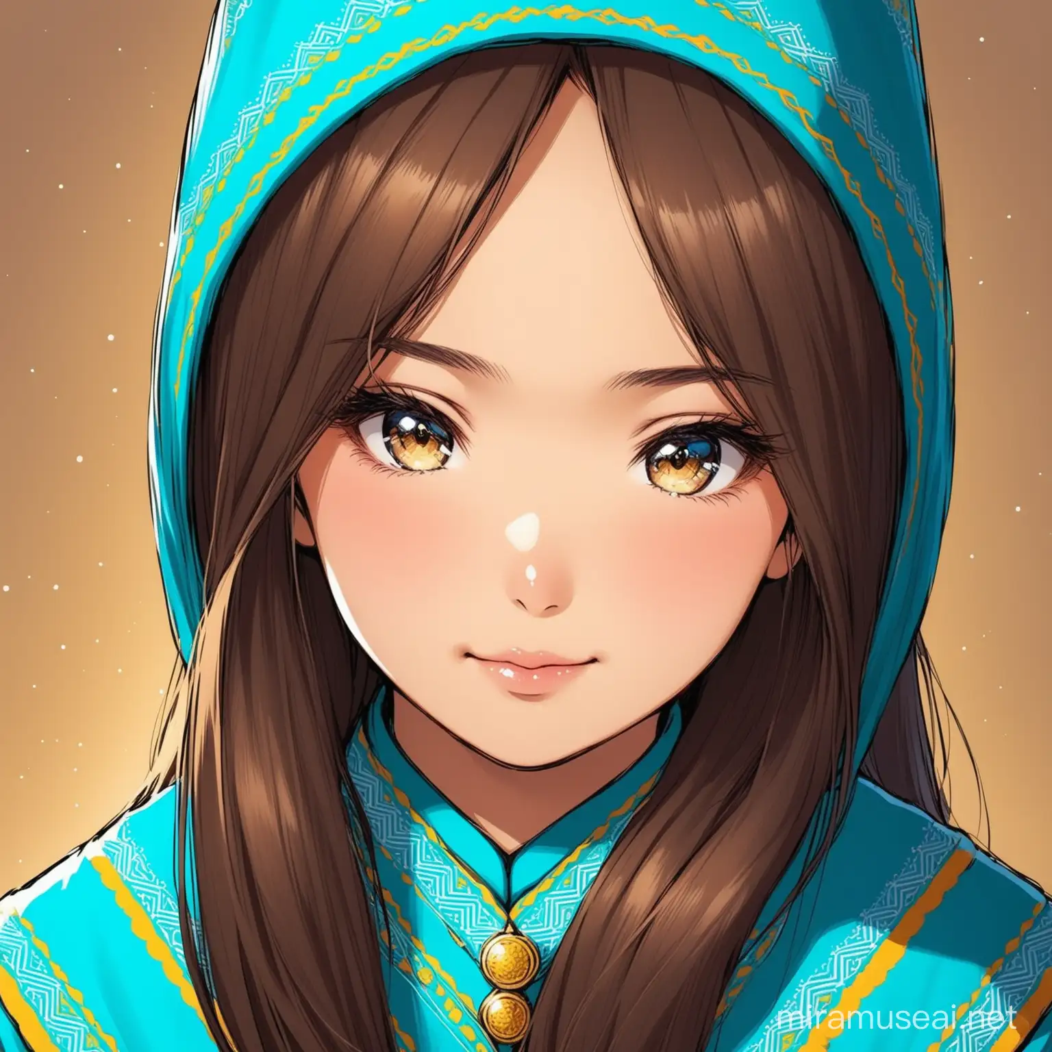 Traditional Kazakh Girl in Ethnic Attire