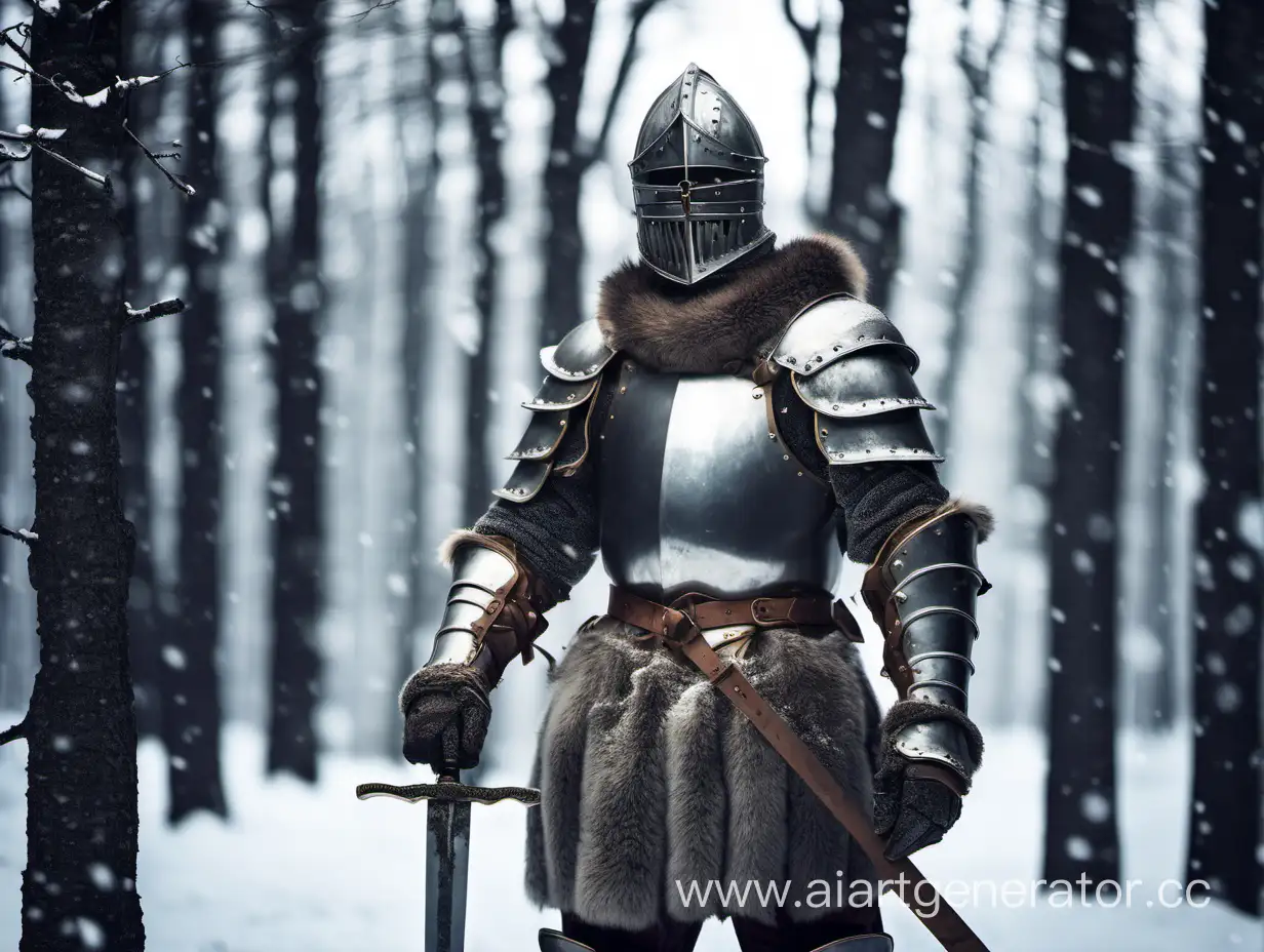 Snowy-Medieval-Knight-in-Forest-with-Sword