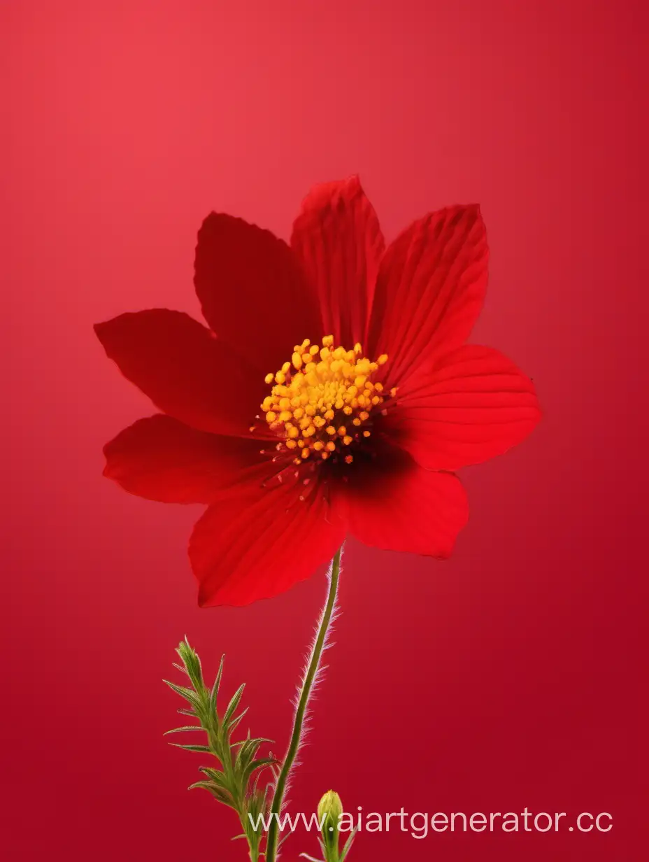 Vibrant-Red-Wildflower-Blooming-Against-a-Rich-Red-Background