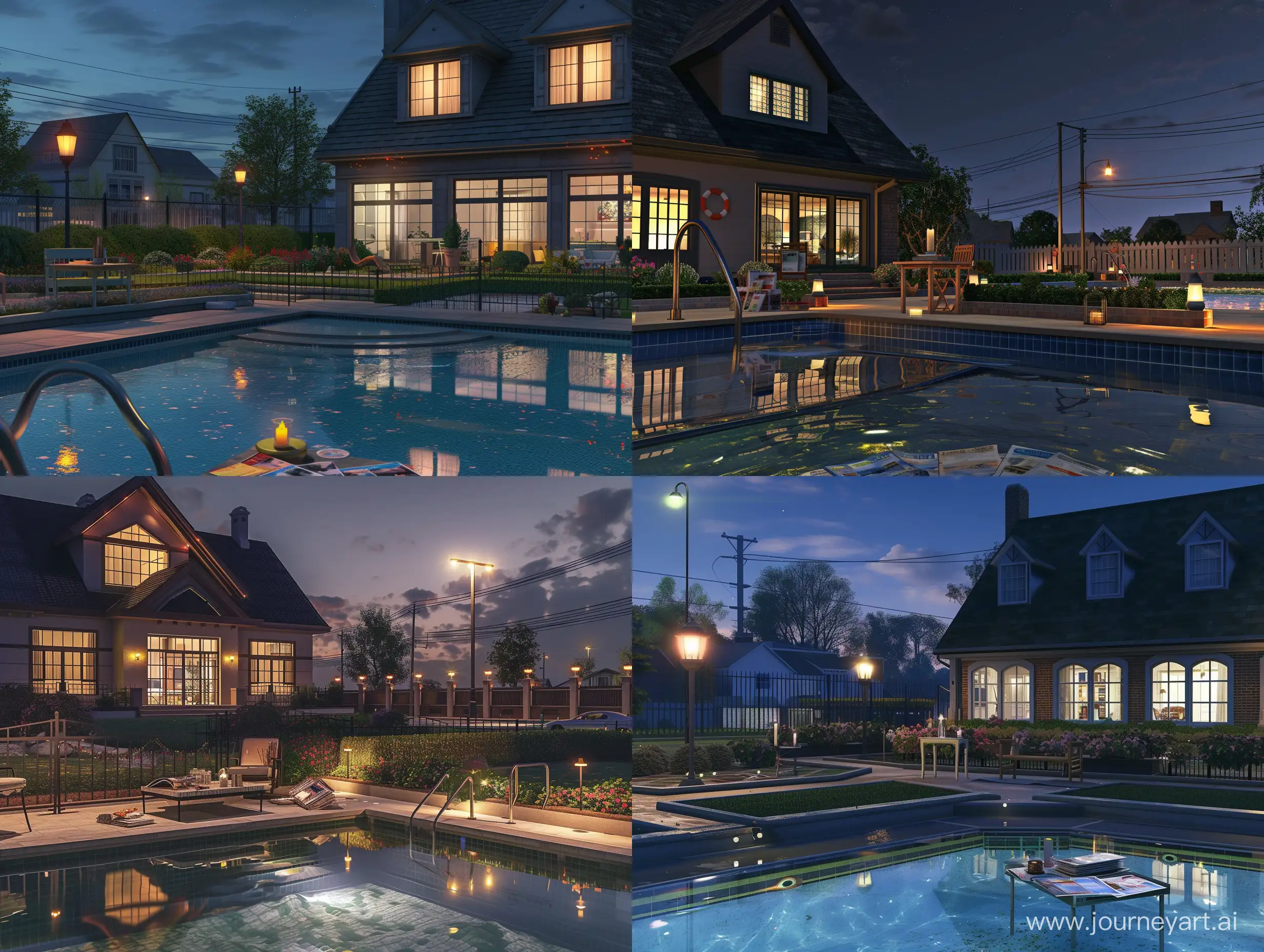 Tranquil-Night-Scene-Modern-House-with-Pool-and-Gardens