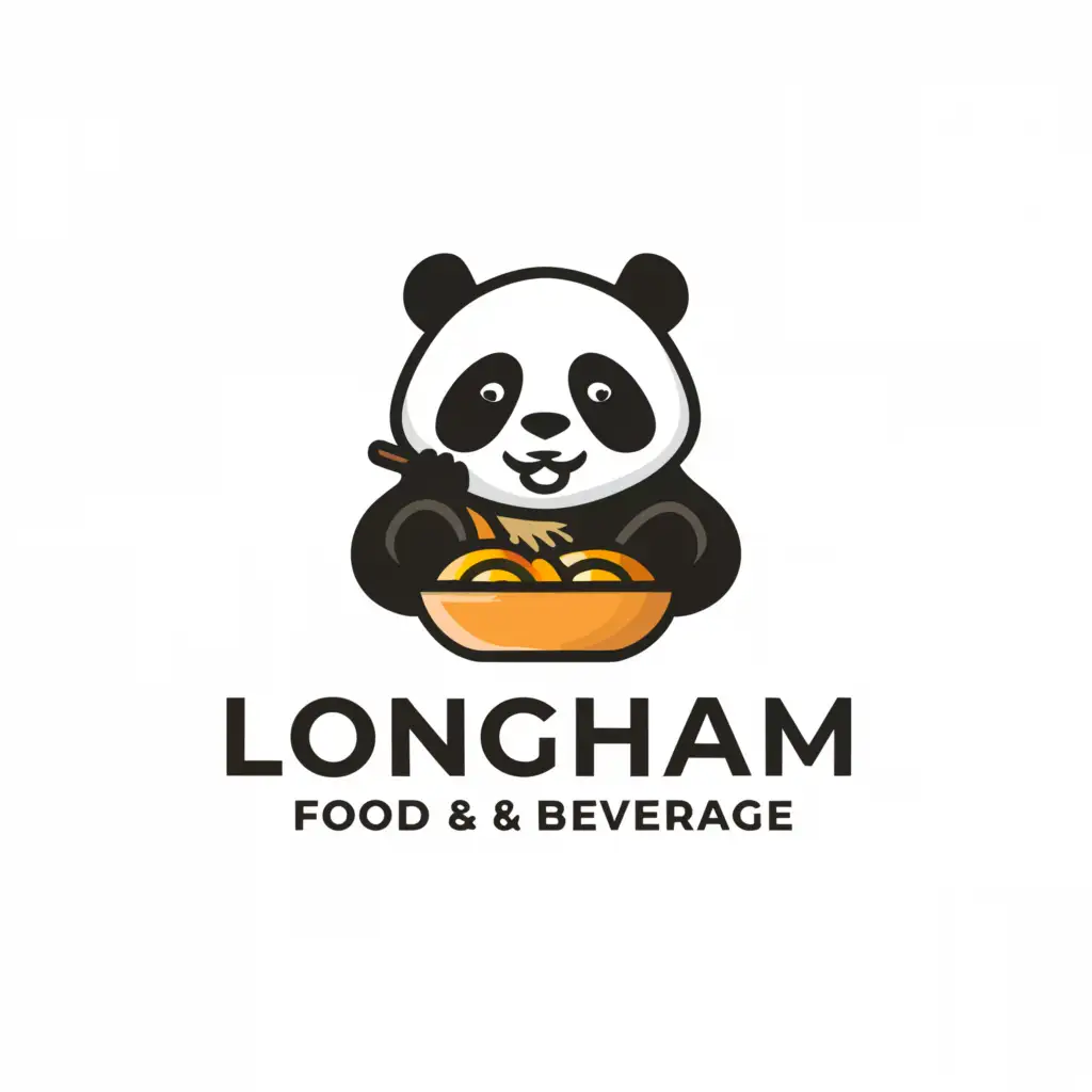 LOGO-Design-For-Longham-Food-Beverage-Cheerful-Panda-Enjoying-a-Meal-Emblem