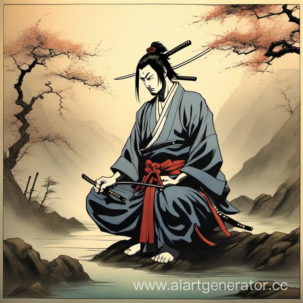 Serene-Samurai-Demonstrating-Obedience-and-Humility-Amidst-Fatigue-and-Anger