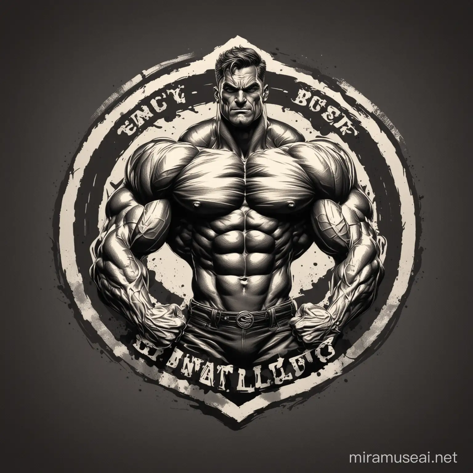 Muscular Bodybuilder Flexing Biceps in Dynamic Logo Design