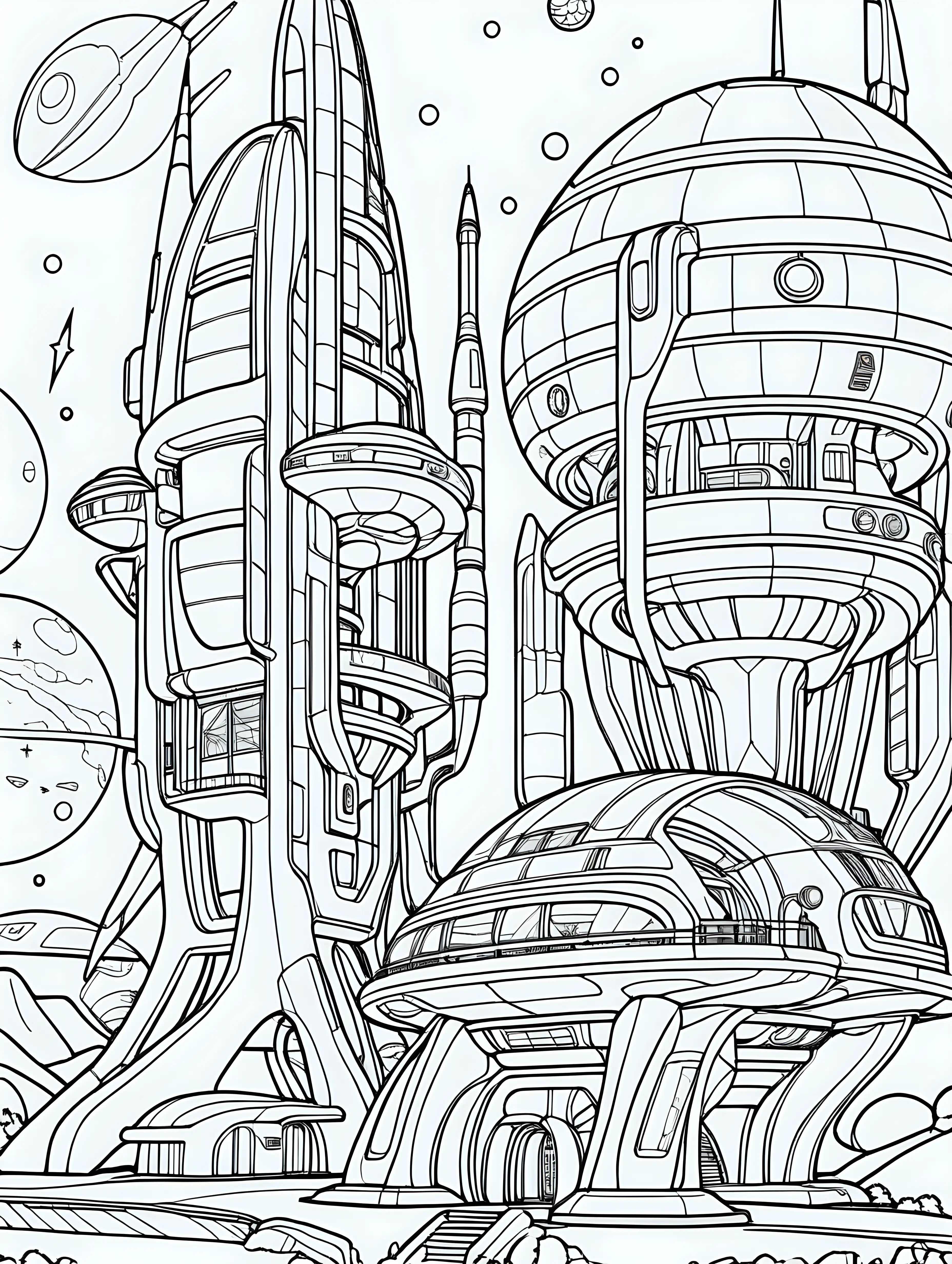 Futuristic SpaceThemed Townhouses Coloring Page for Kids