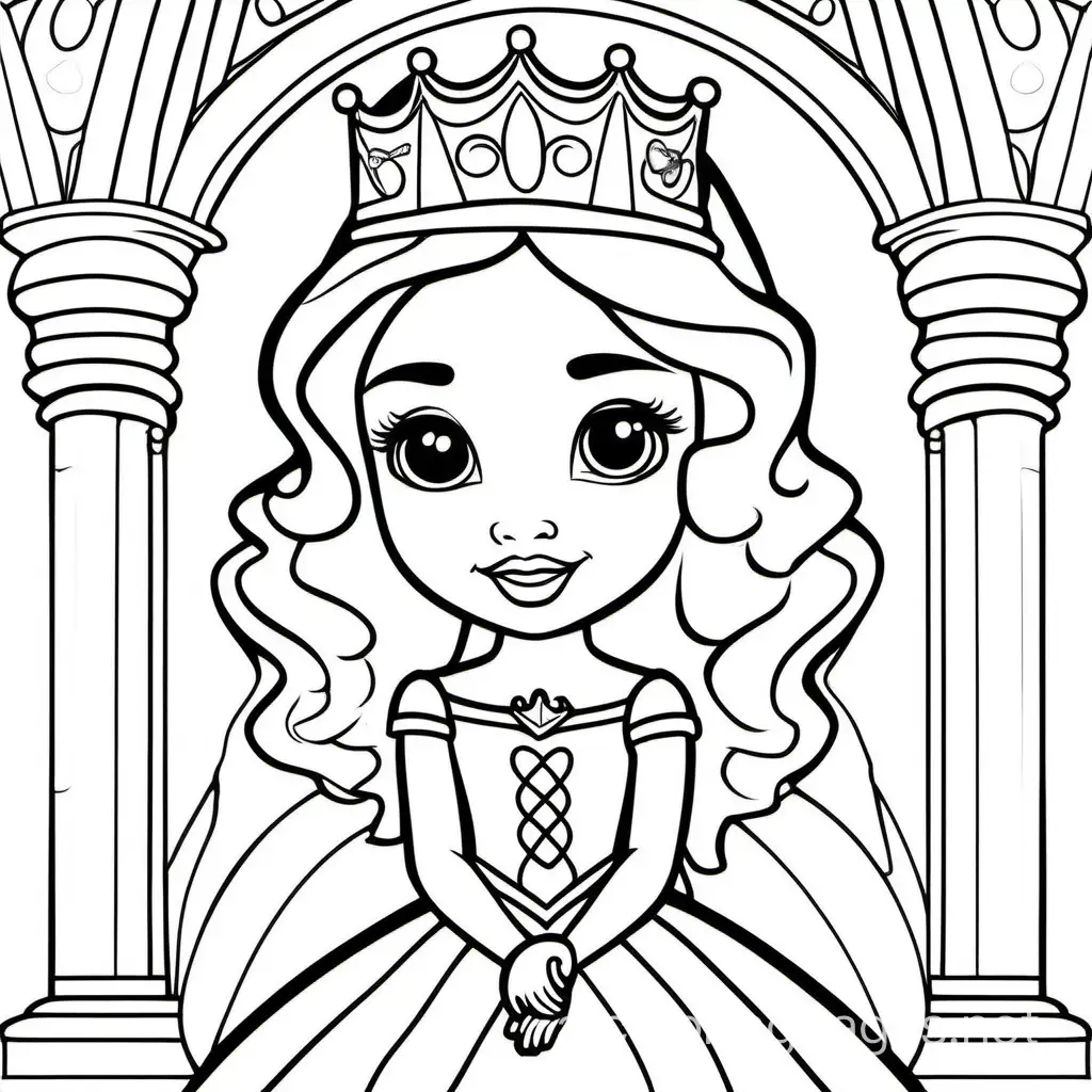 Princess-Coloring-Page-with-Simple-Line-Art-on-White-Background