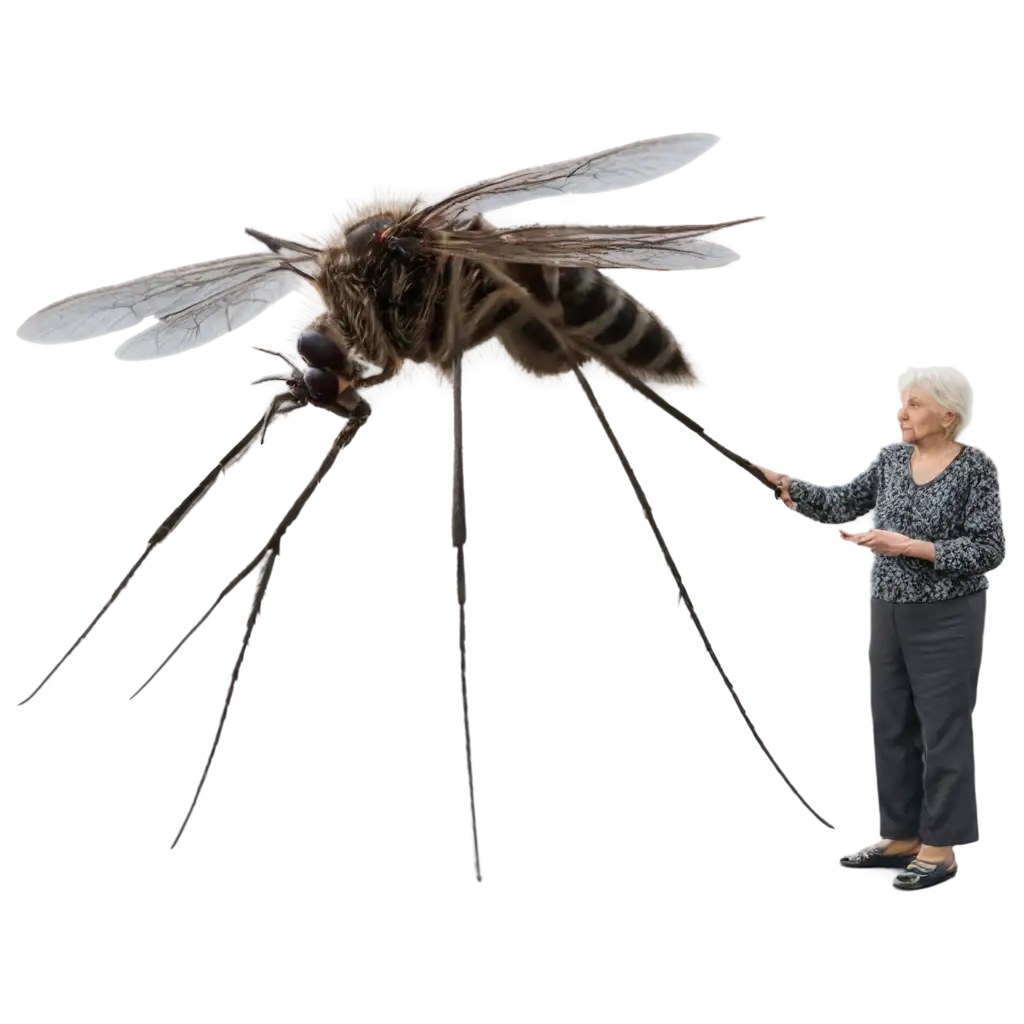 realistic photo of a huge mosquito 3 meters high staying near an old lady in Russia --style raw --v 6