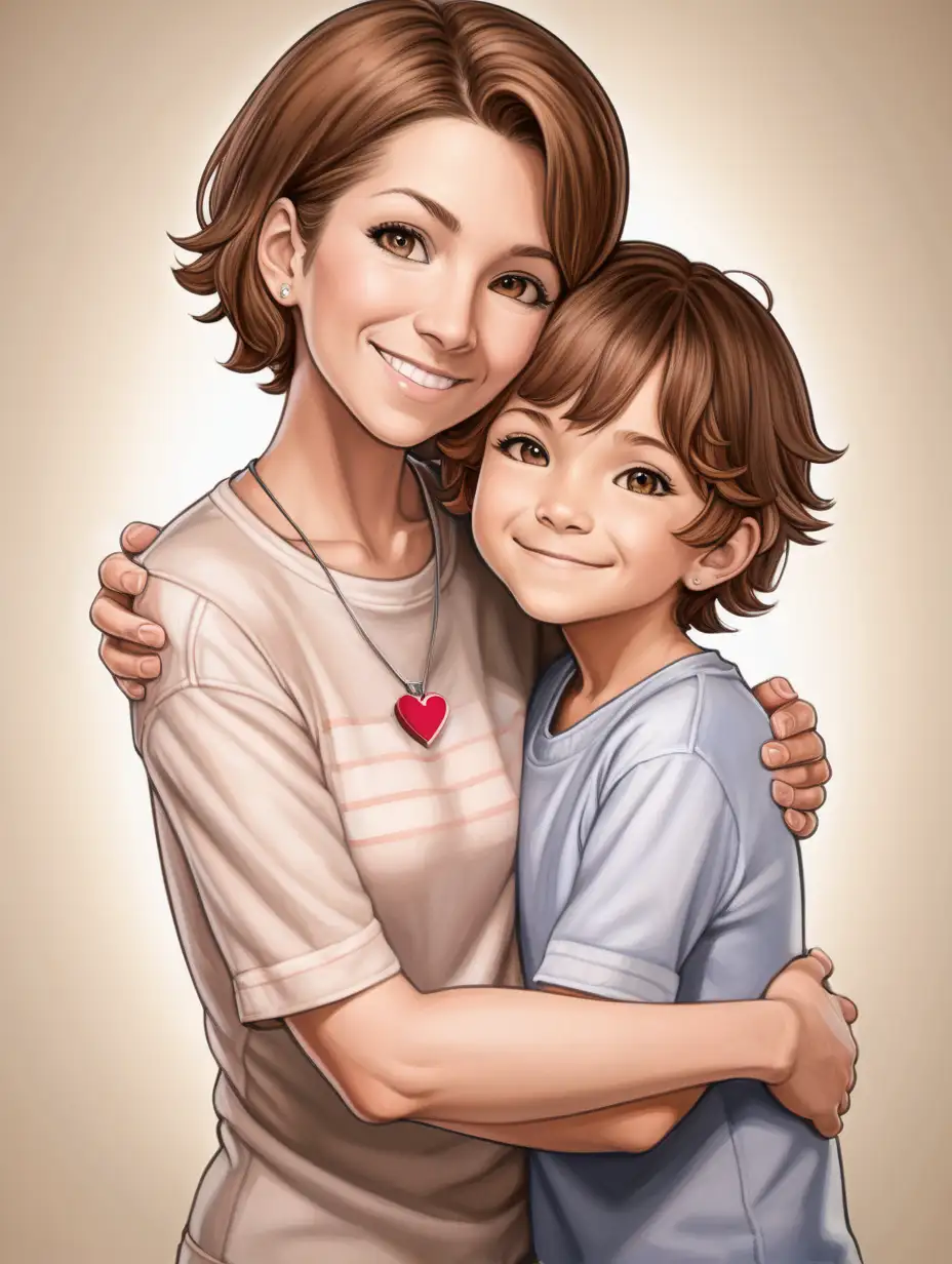 Mother 35 years old embracing her daughter , daughter is 11 yearsold, short brown hair,full body,smile,love