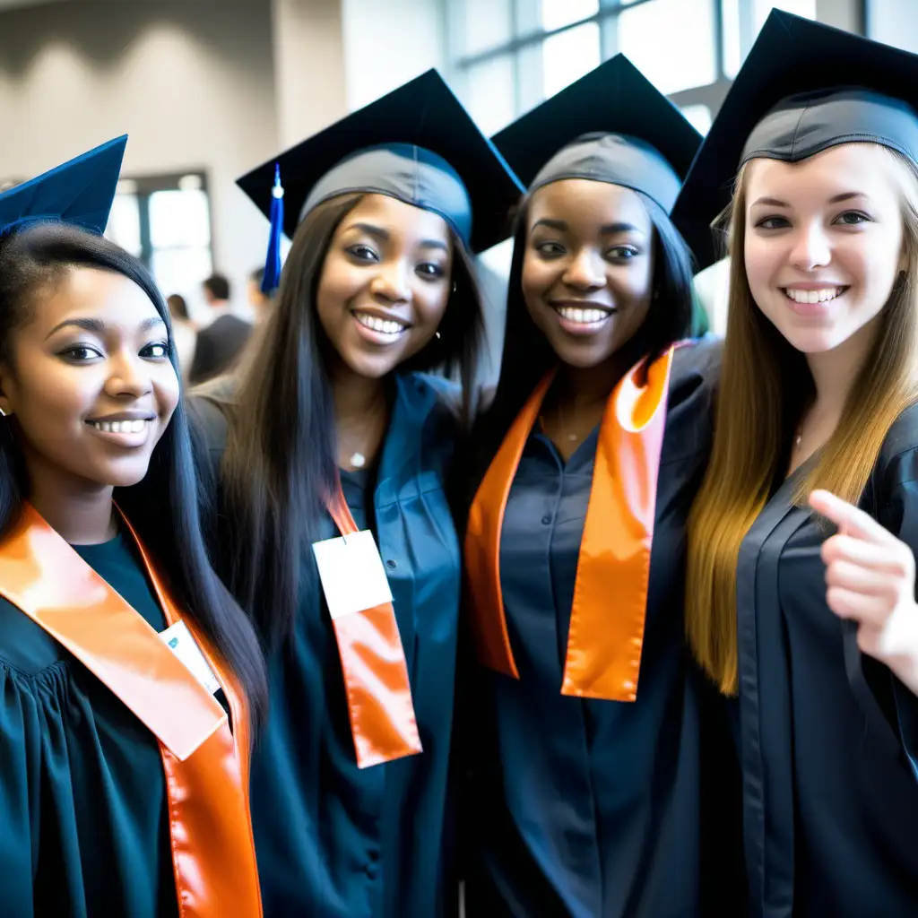 Students celebrating graduation, networking at job fairs, or working in professional settings.