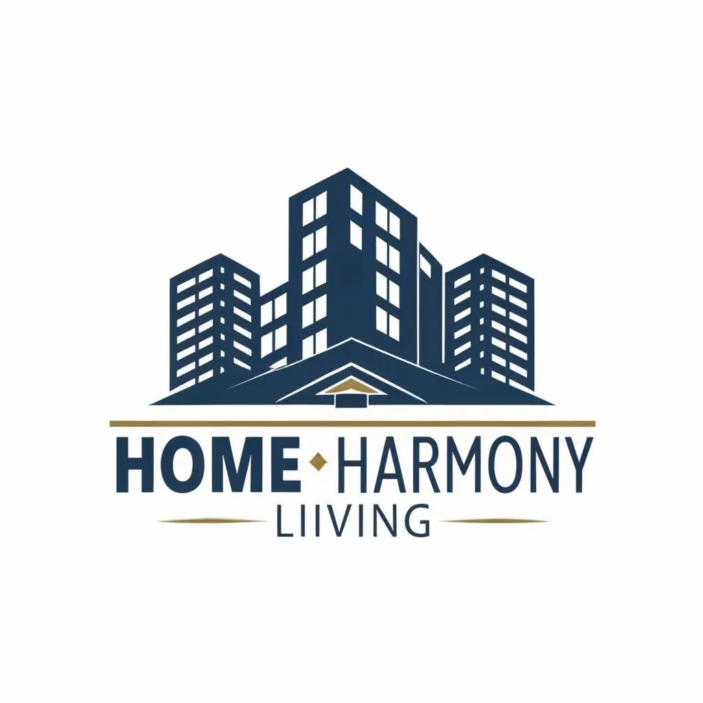 logo, Building, with the text "Home harmony living", typography, be used in Real Estate industry