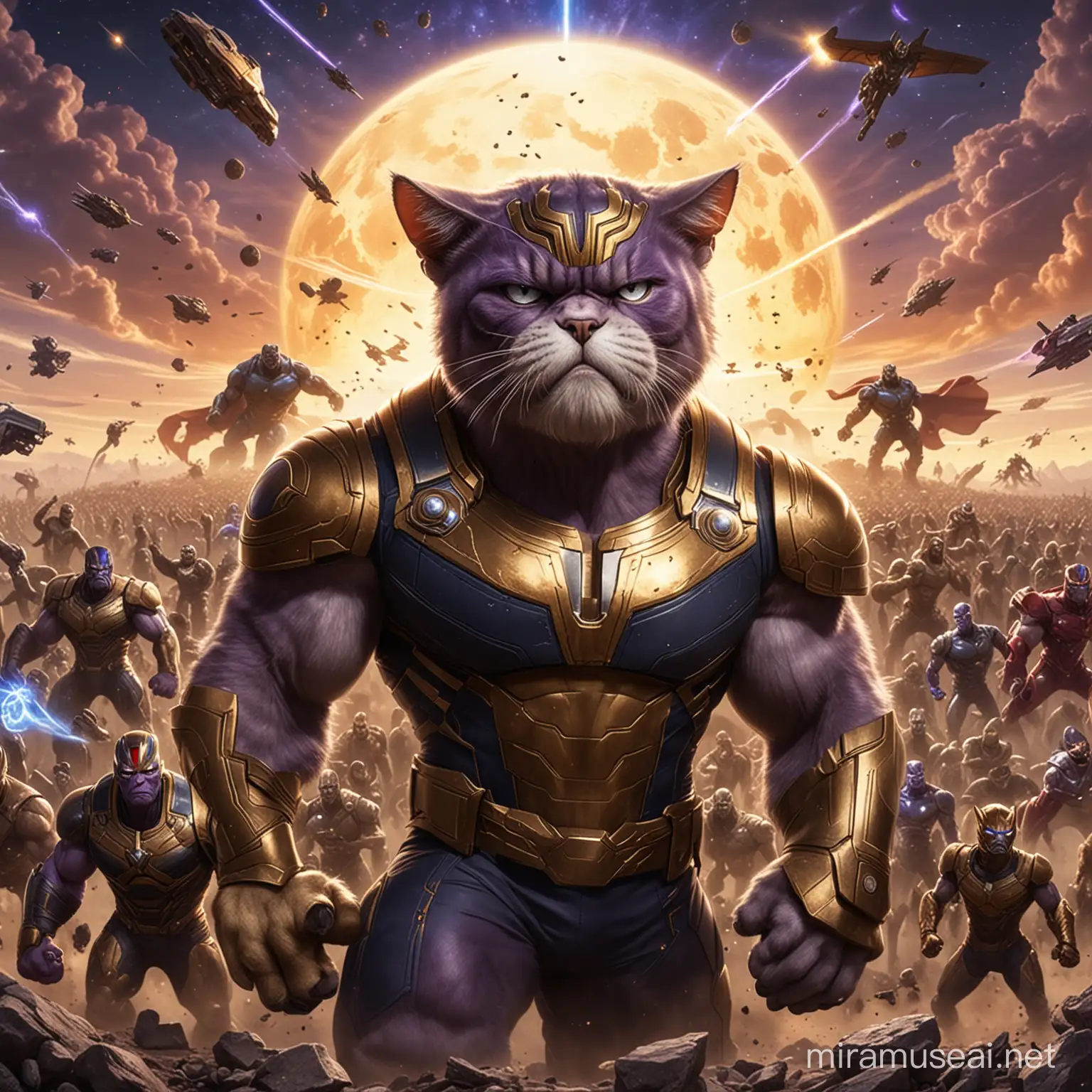 Angry Thanos Cat Leading His Army on Planet Titan
