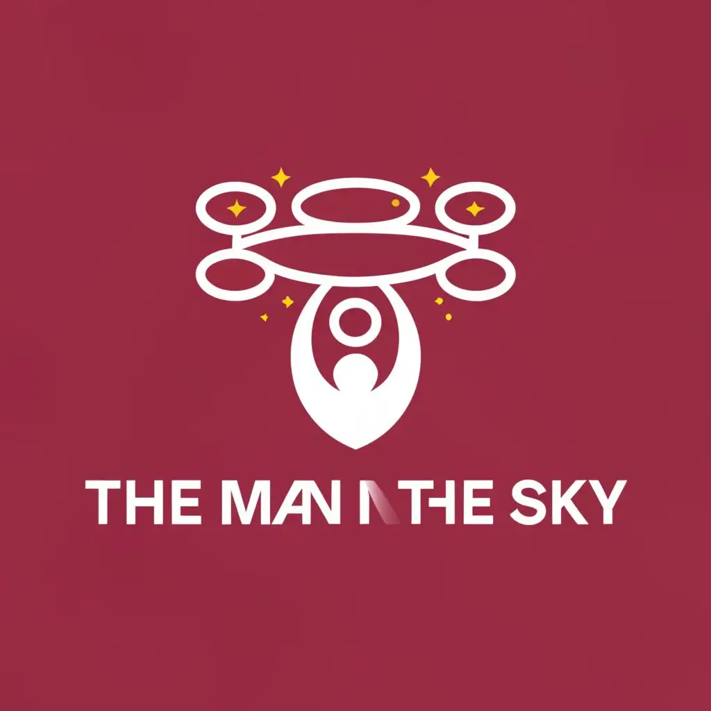 a logo design,with the text "The Man in the Sky", main symbol:a drone, a man,Minimalistic,be used in Entertainment industry,clear background
