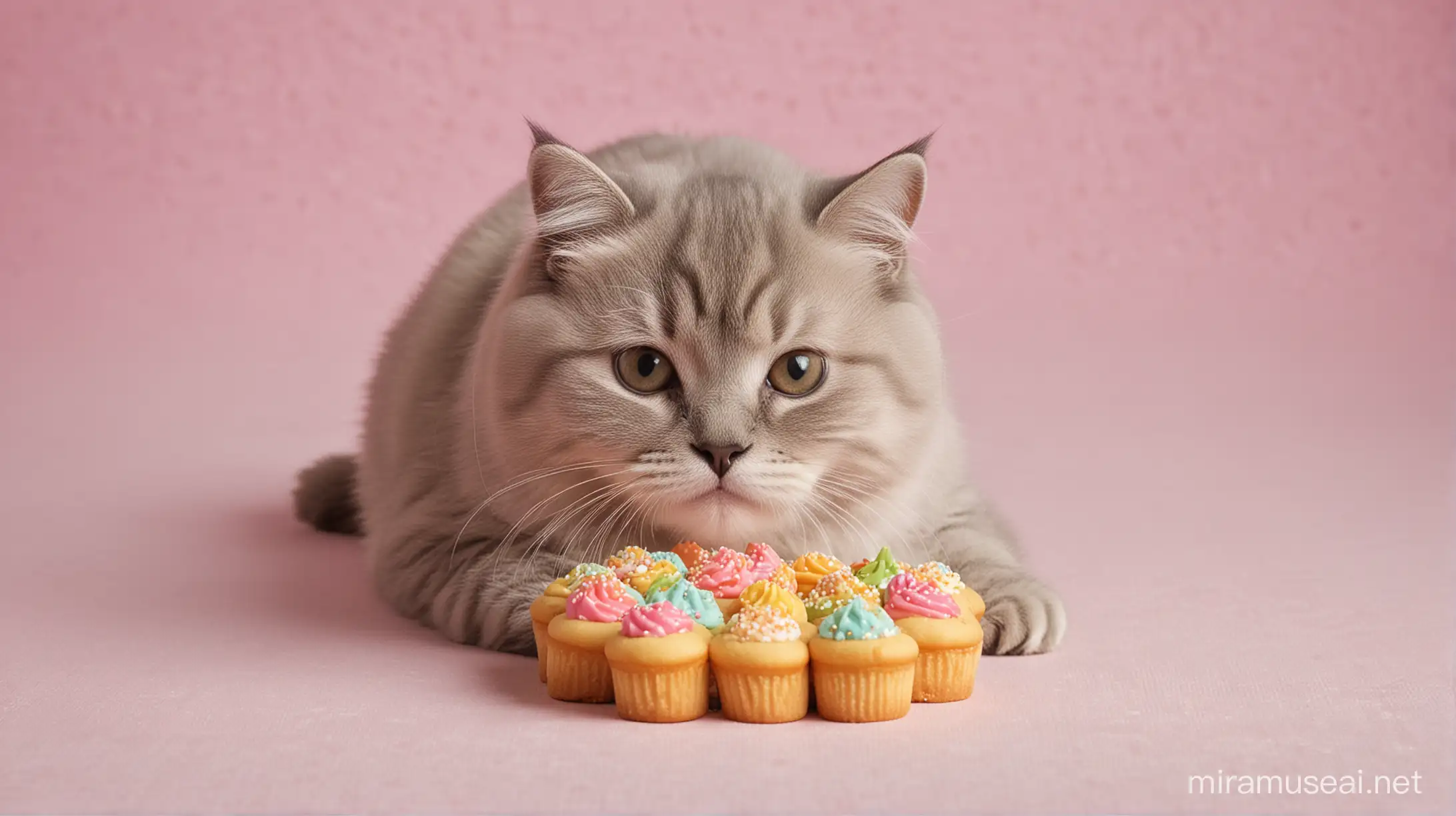 Adorable Fat Kitten Enjoying Sweets with Playful Fours and Colorful Chupps