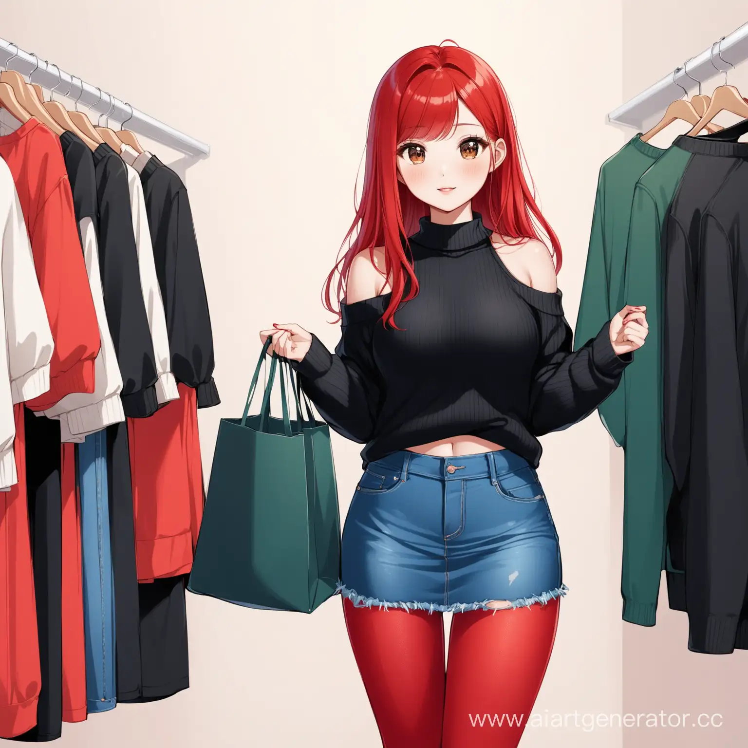 Stylish-RedHaired-Asian-Woman-with-New-Fashion-Purchases