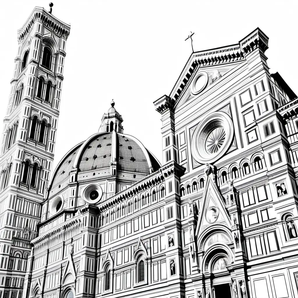 simple cute adult coloring page line art black and white , 
Uffizi Gallery, Cathedral of Santa Maria del Fiore