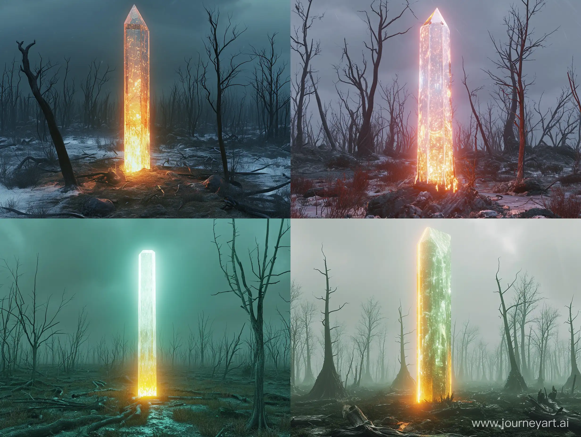 Enormous-Glowing-Crystal-Pillar-Amidst-a-Lifeless-Forest