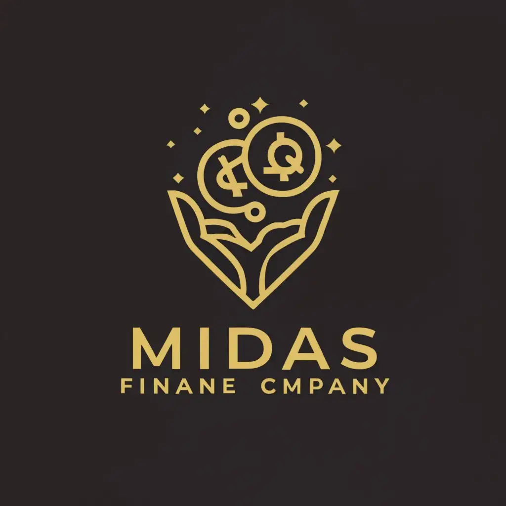 a logo design,with the text "Midas", main symbol:gold hand and money,Minimalistic,be used in Finance industry,clear background
