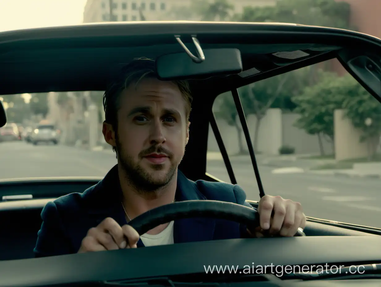Ryan Gosling is driving a car.