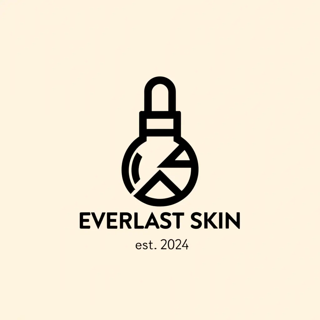 a logo design,with the text "Everlast Skin", main symbol:Skincare, Serum bottle, Est. 2024, ,Minimalistic,clear background
