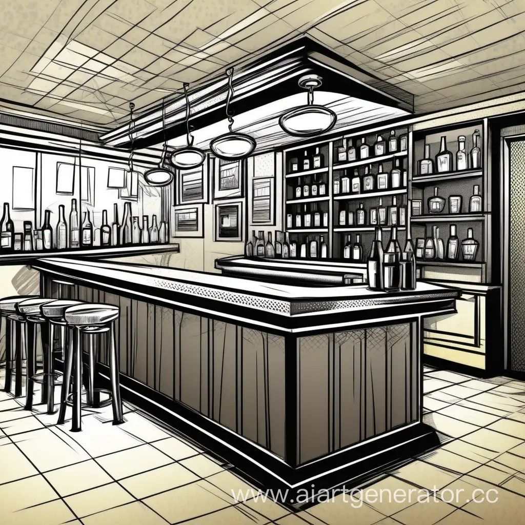 Comic-Style-Drawing-of-a-Vibrant-Bar-Counter-Scene