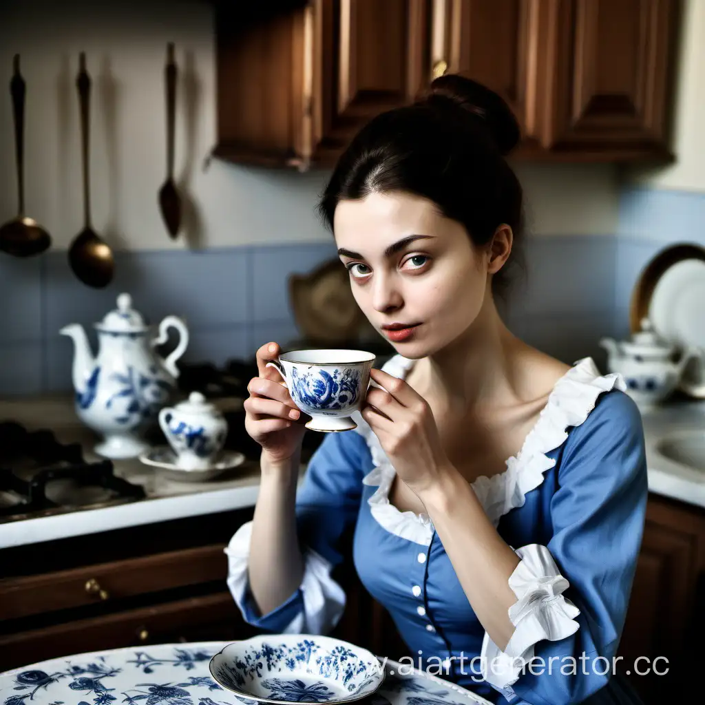 Nadezhda-Ershova-Enjoying-Coffee-in-a-Charming-ProvencalStyle-Kitchen