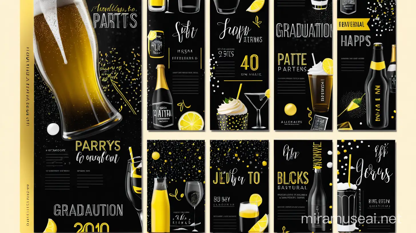 Vibrant Graduation Party Patterns Black Yellow and White Palette with Drinks