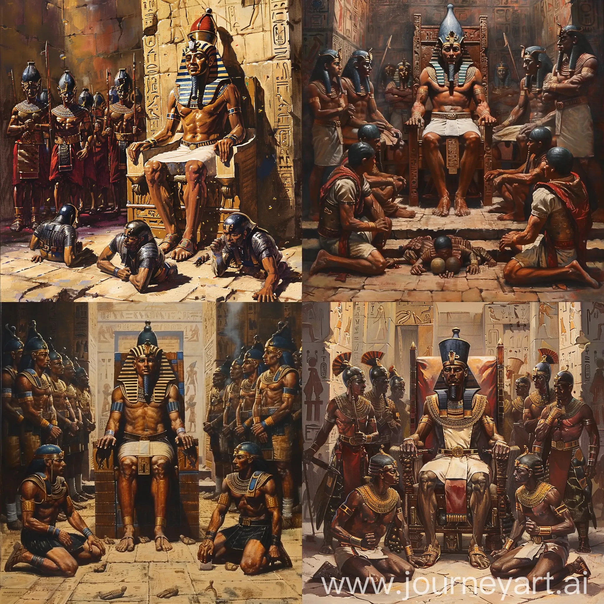 Majestic-Ancient-Egyptian-Pharaoh-in-Throne-Room-Oil-Painting