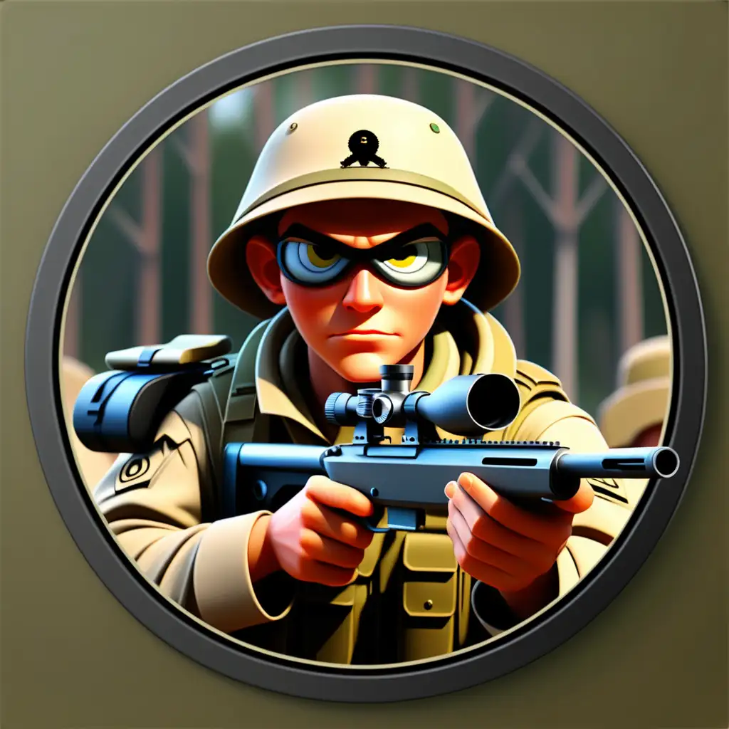 Circular Icon of an Elite Army Sniper in Action