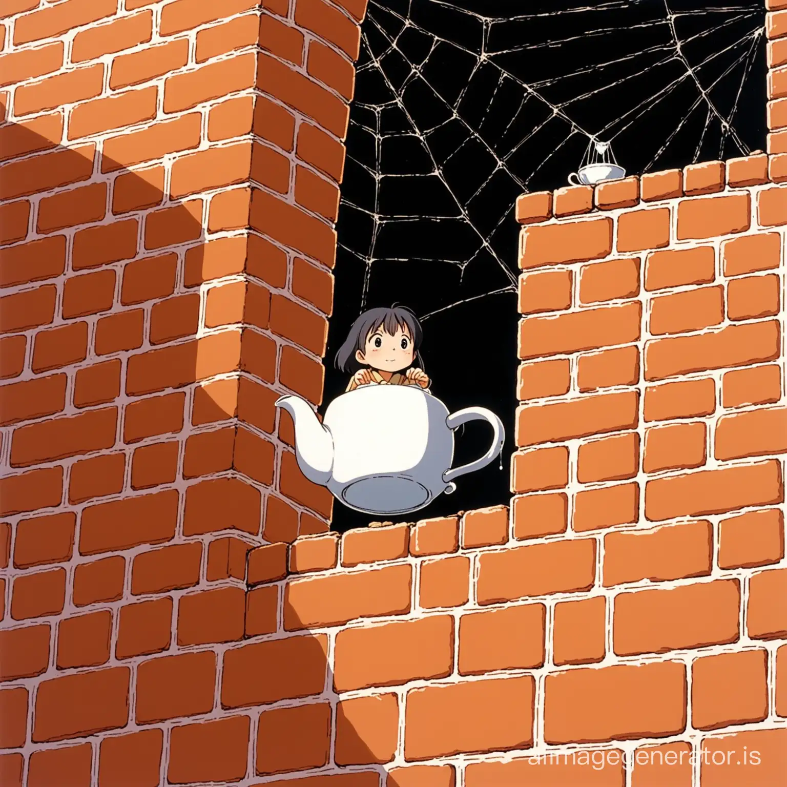 MiniPauchok-Descending-on-Cobweb-into-Tea-Cup-Anime-Studio-Ghibli-Style