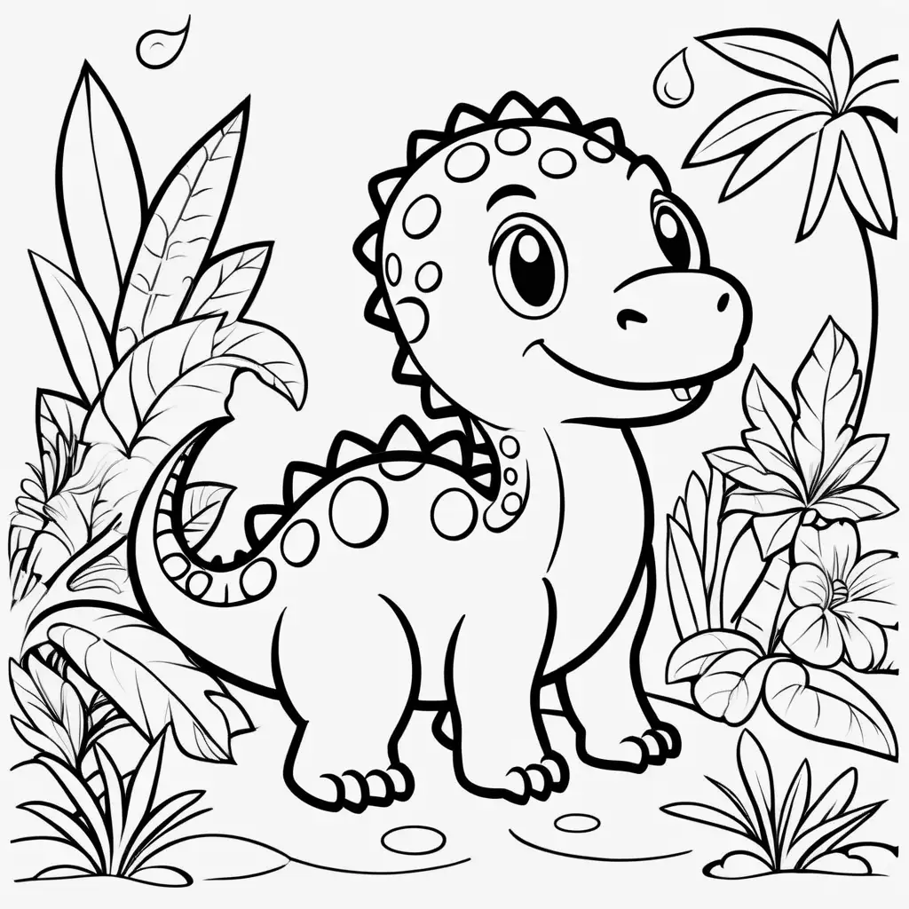 Adorable Dinosaur Coloring Book Illustration