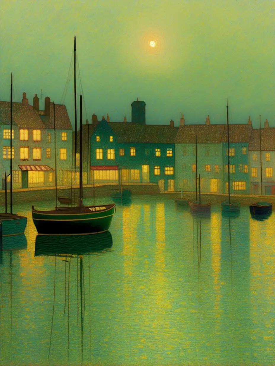 Serene Dawn in a British Harbor Town Henri Le SidanerInspired Watercolor Painting