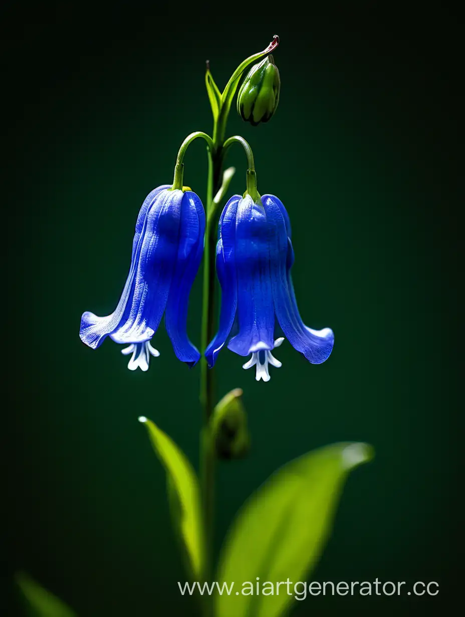 big Virginia Bluebells flower dark green background