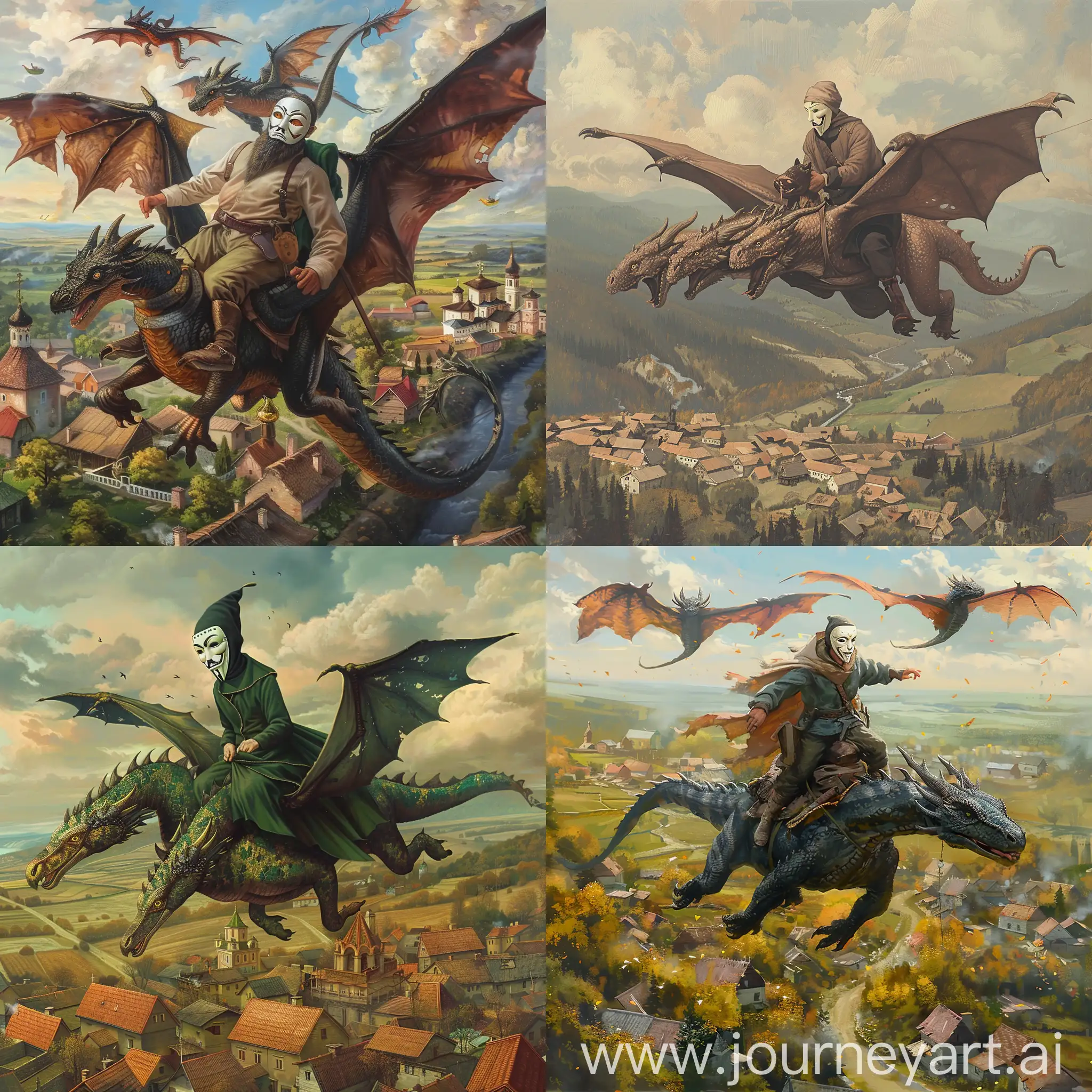 Anonymous-Masked-Man-Riding-ThreeHeaded-Dragon-Over-Slavic-Villages