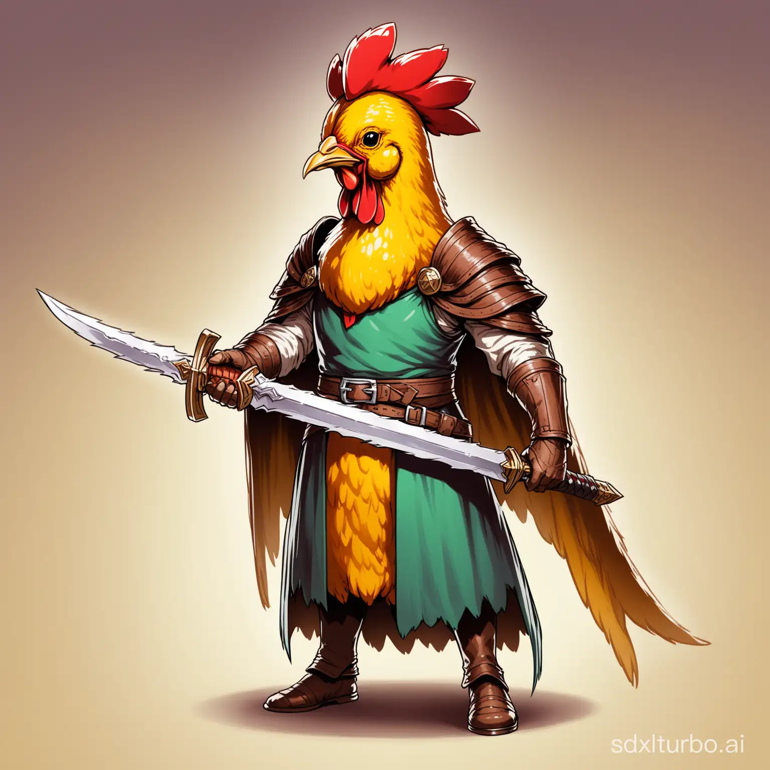 human with chicken head, grab sword, d&d character