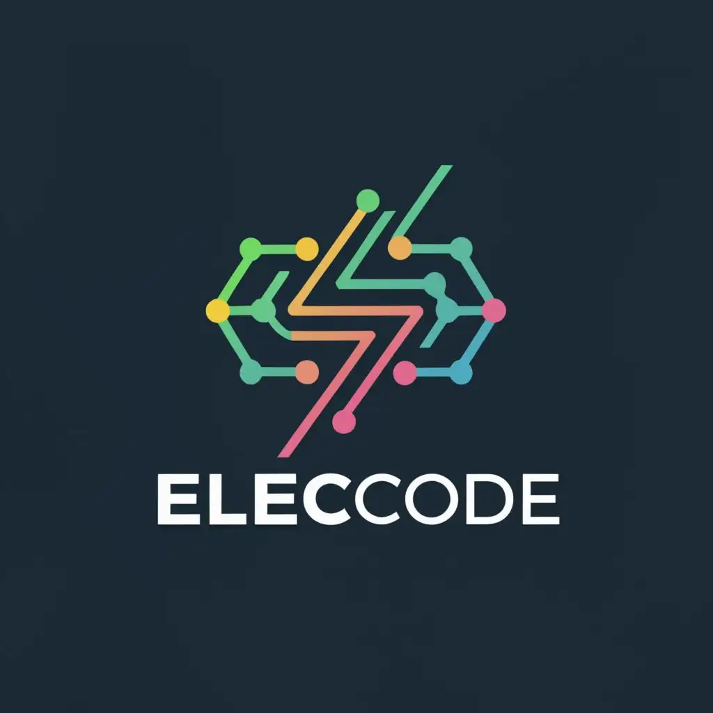 a logo design,with the text "ElecCode", main symbol:A lightning bolt symbolizes the electricity entering the logo and it comes out with computer neural network
The C of Elecode must be shared Elec and Code
Clear background,Minimalistic,be used in Technology industry,clear background