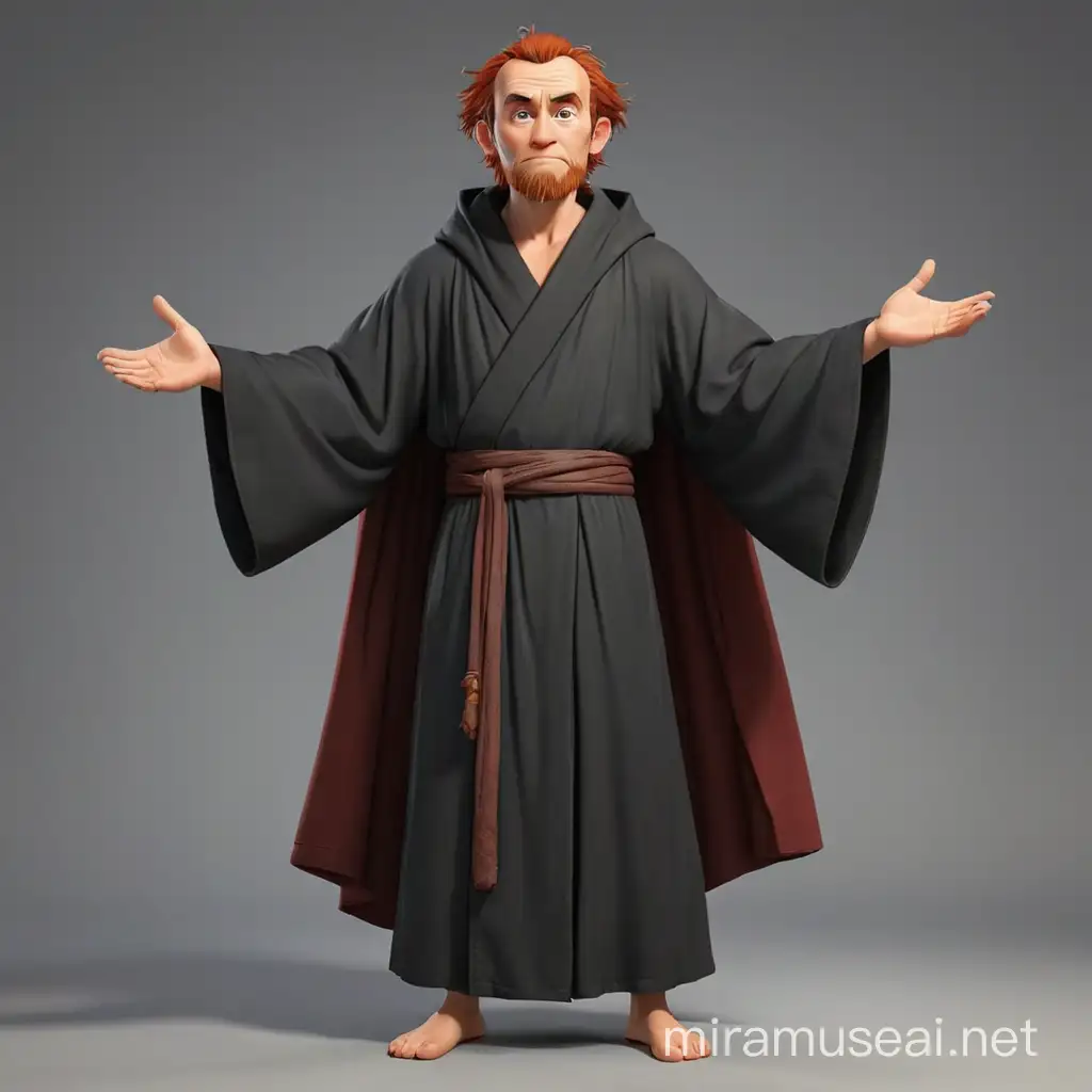 Serene Monk in Black Robe Meditating with Raised Gaze Realistic 3D Animation