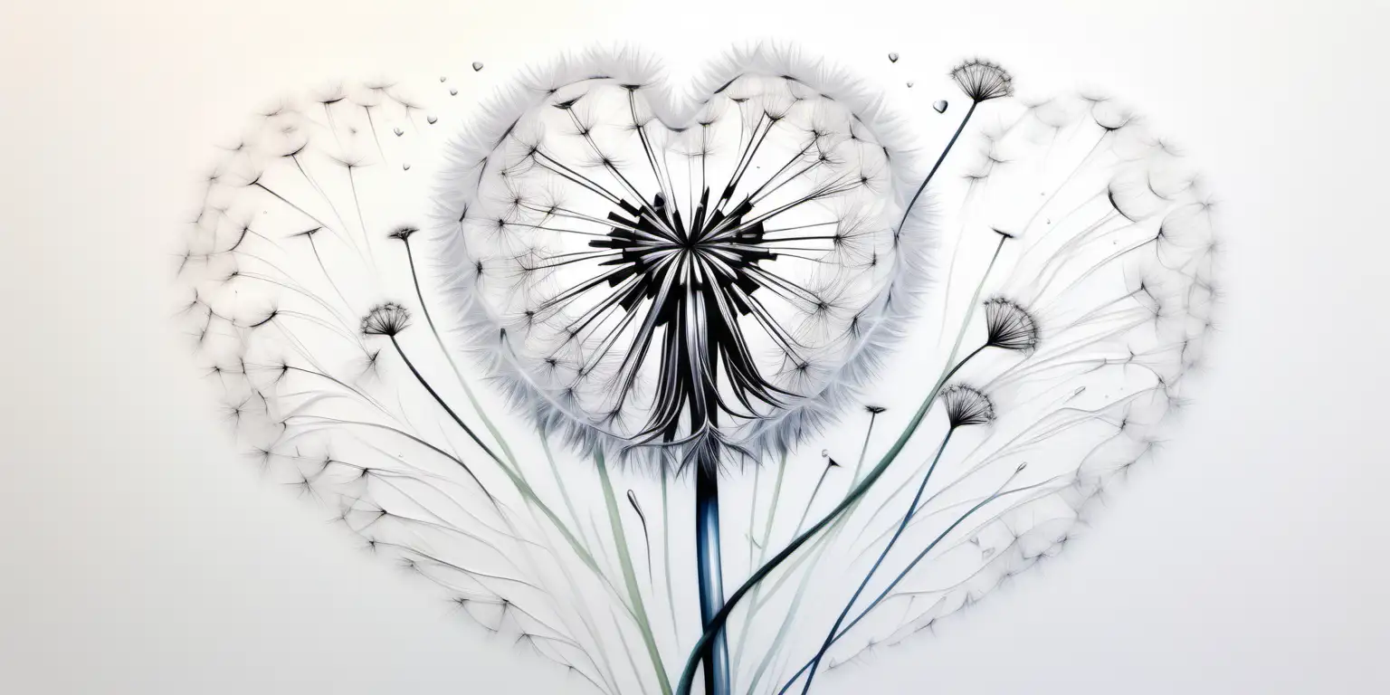 Elegant Dandelion Heart Oil Painting on White Background