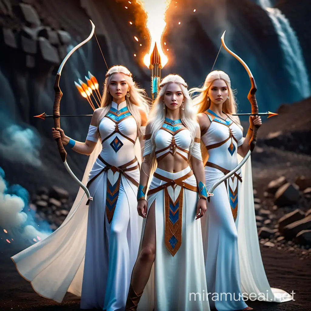 Powerful WhiteHaired Empress Goddesses Amid Cosmic Fire Energy