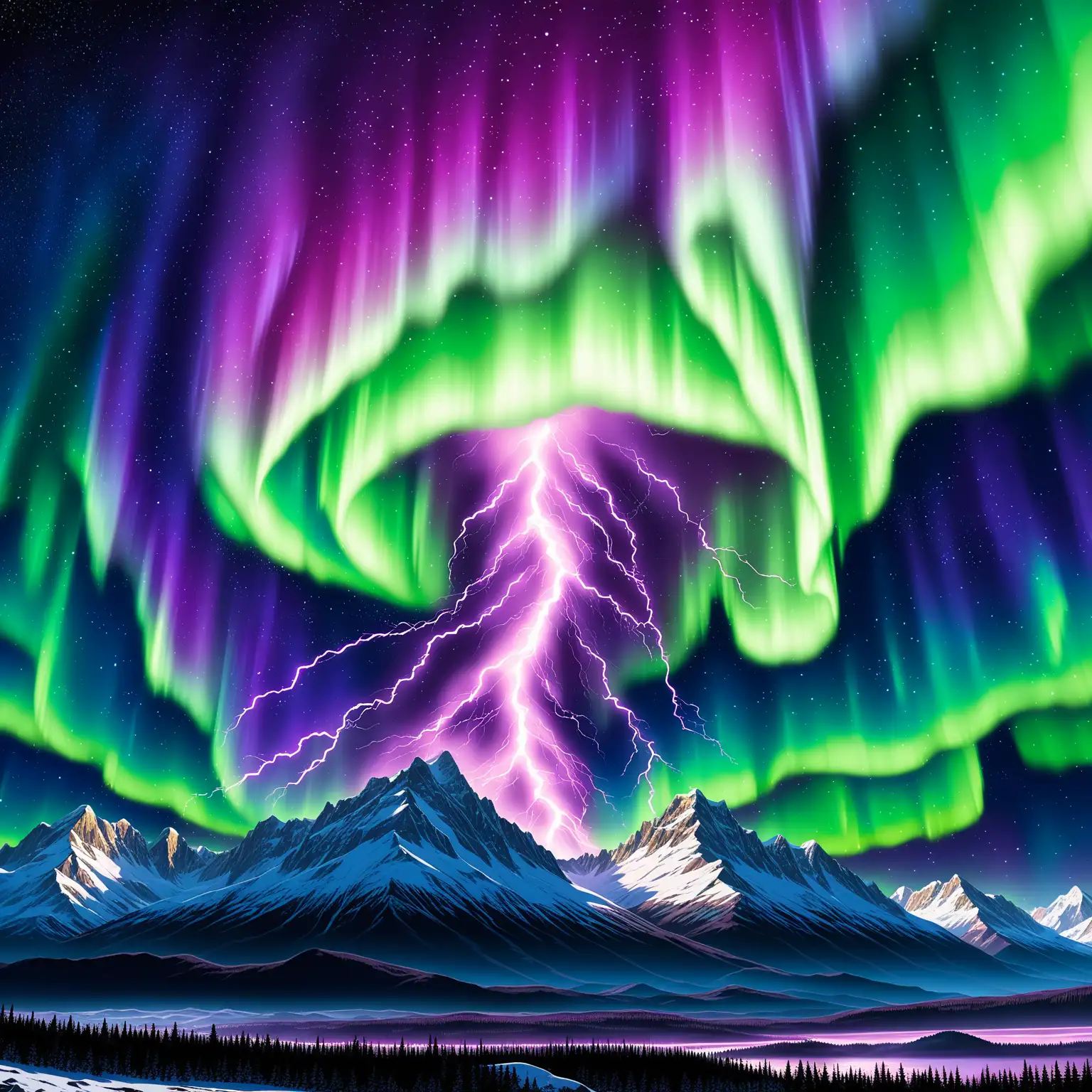 Aurora Plasma Lightning Over a Mountain Amid Earths Magnetic Field Collapse