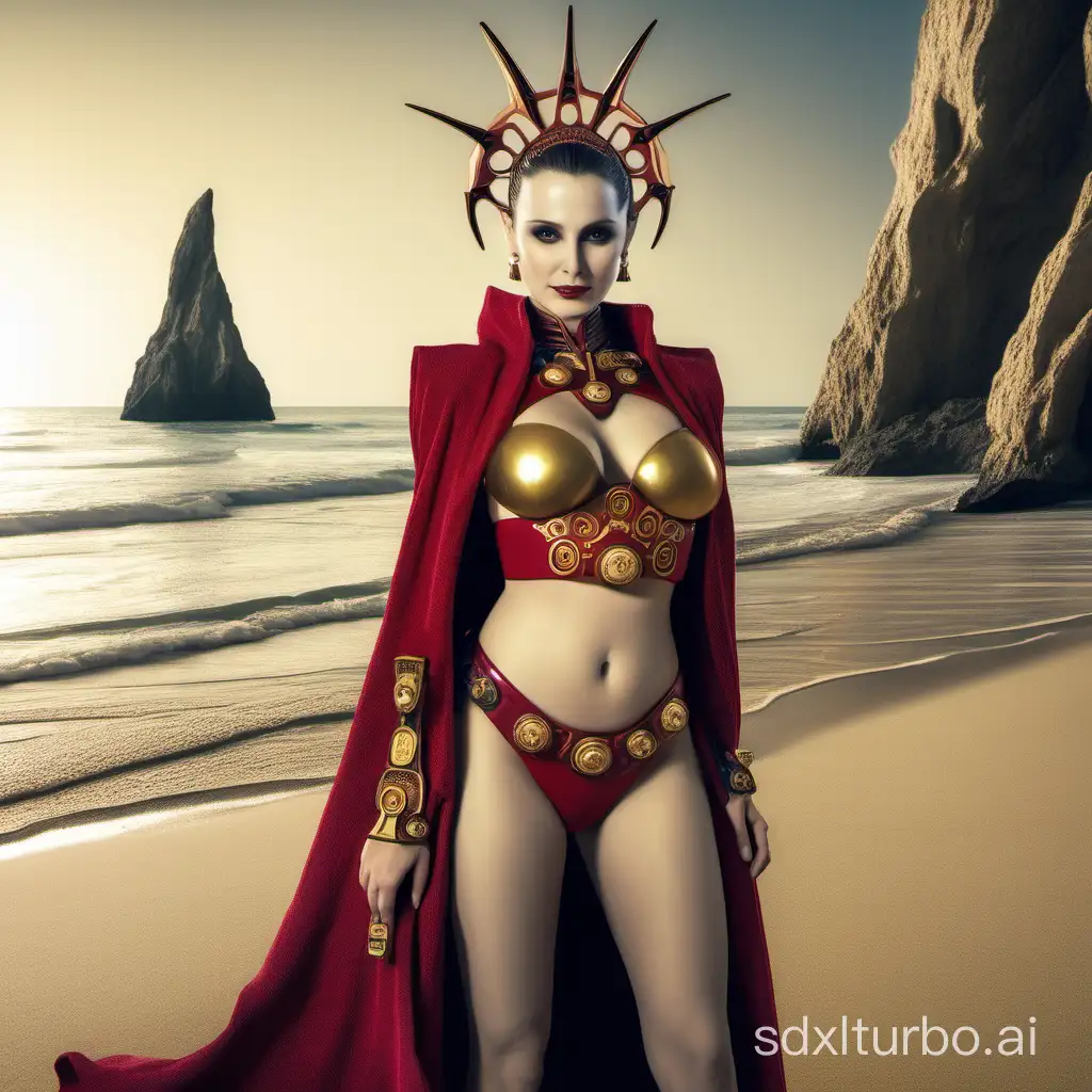 la reina Amidala luce un bikini muy sexy en una playa de otro mundo desierta