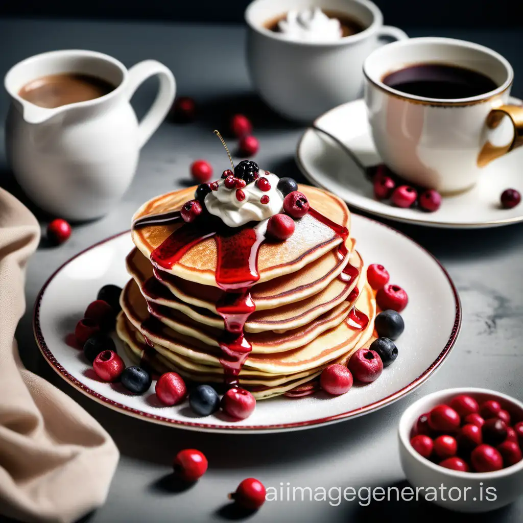 Delicious-Pancakes-with-Cream-and-Cranberry-Berries