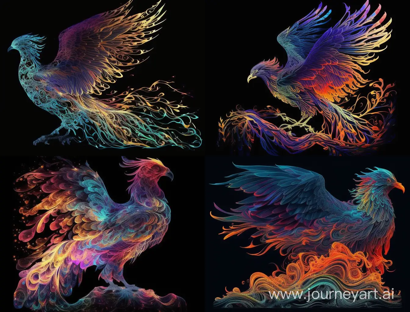 Vividly-Designed-Colorful-Phoenix-Silhouettes-with-Quantum-Interference