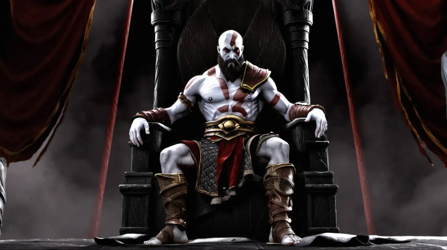 Kratos sentado en un trono 