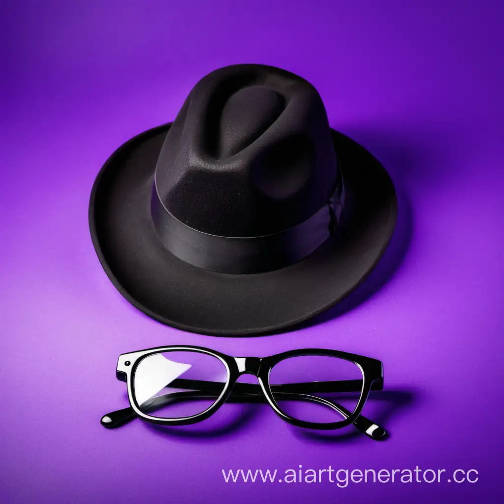 Чёрная шляпа и очки фиолетовый фон